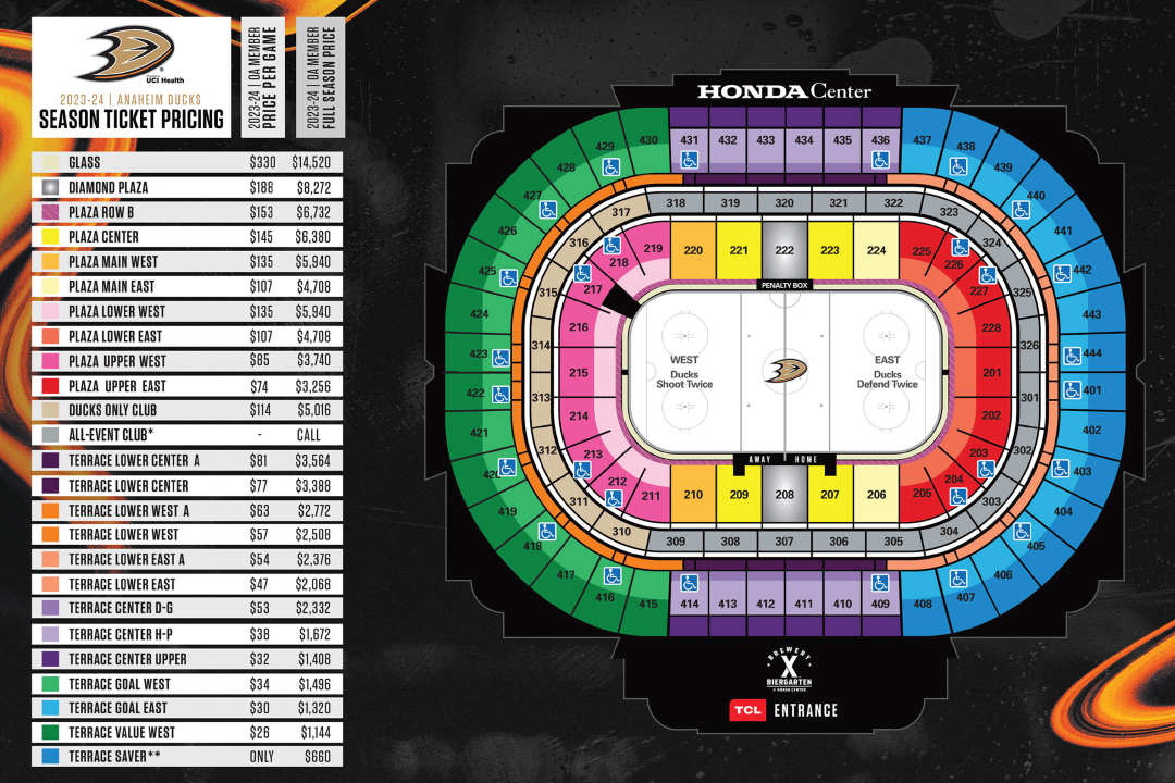 Honda Center seat/price map