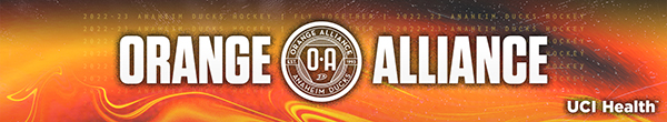 Anaheim Ducks Orange Alliance header image with UCI Health logo